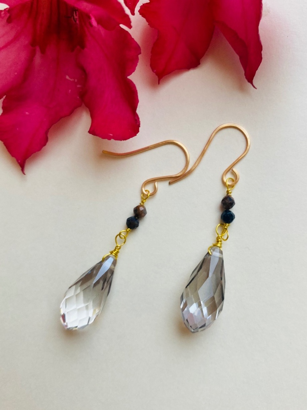 Black Diamond Faceted Crystal Earrings (Handmade)